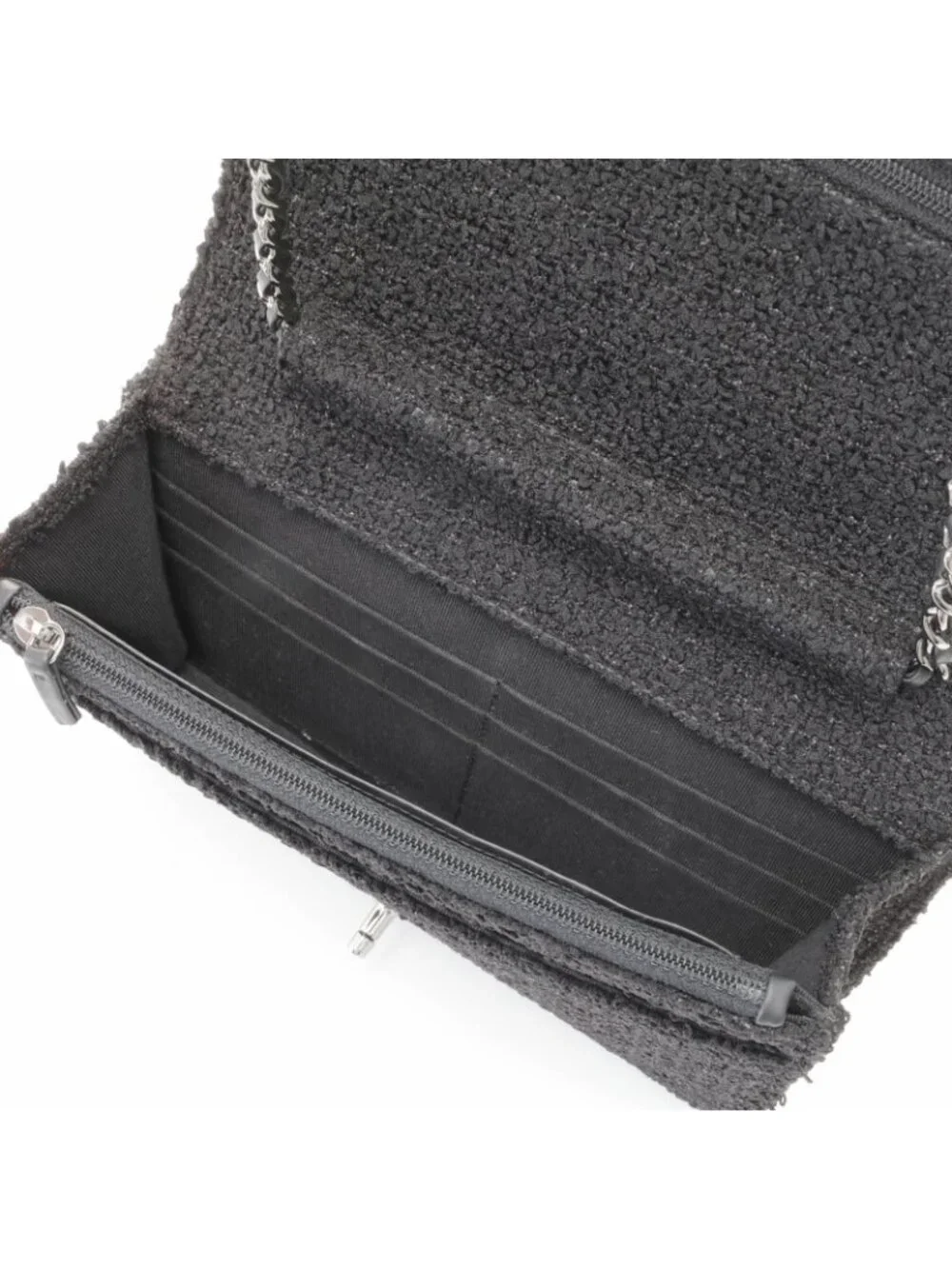 Chanel Chain Wallet Black Silver Tweed Shoulder Bag